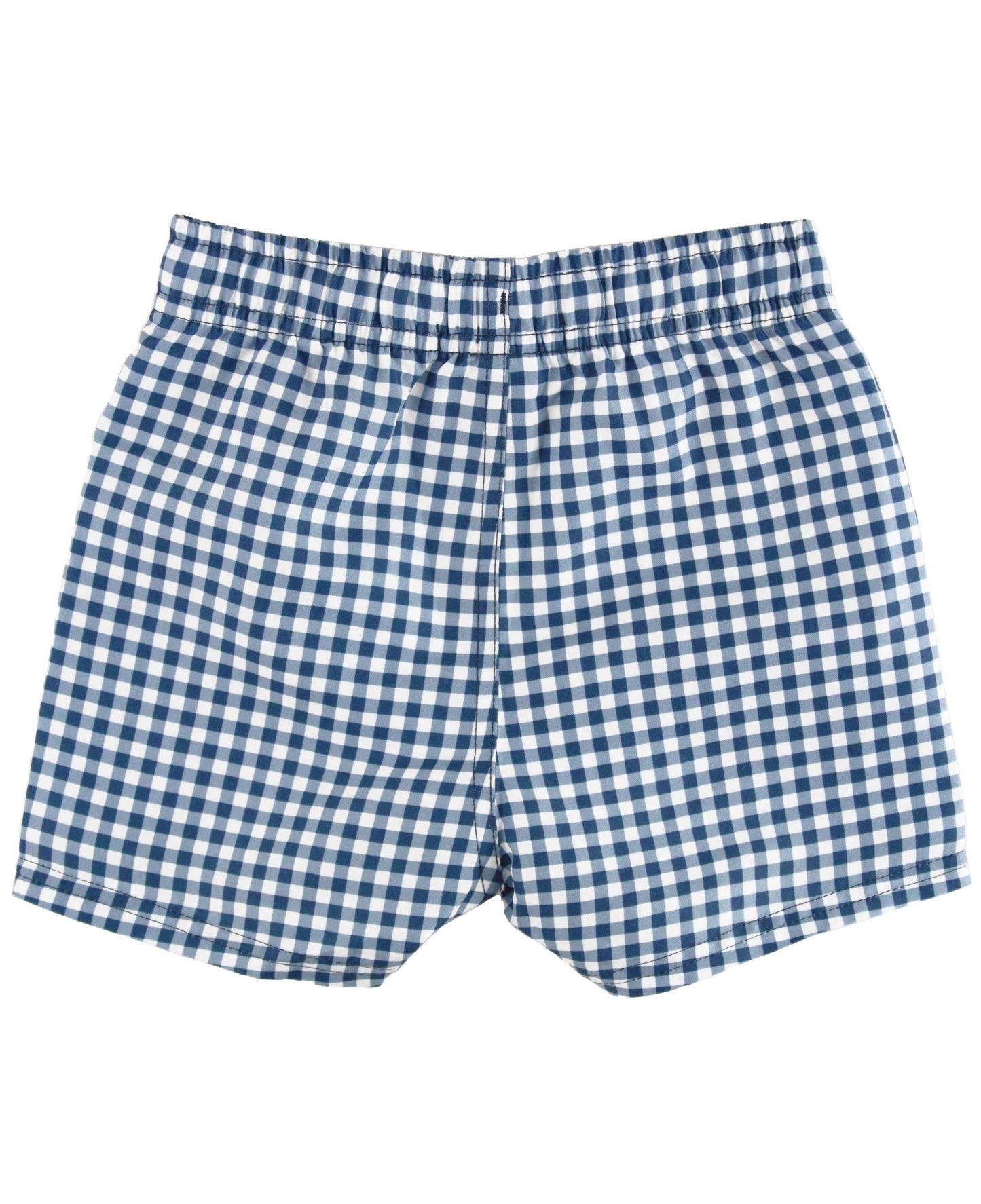 RuffleButts - Navy Gingham Swim Trunks