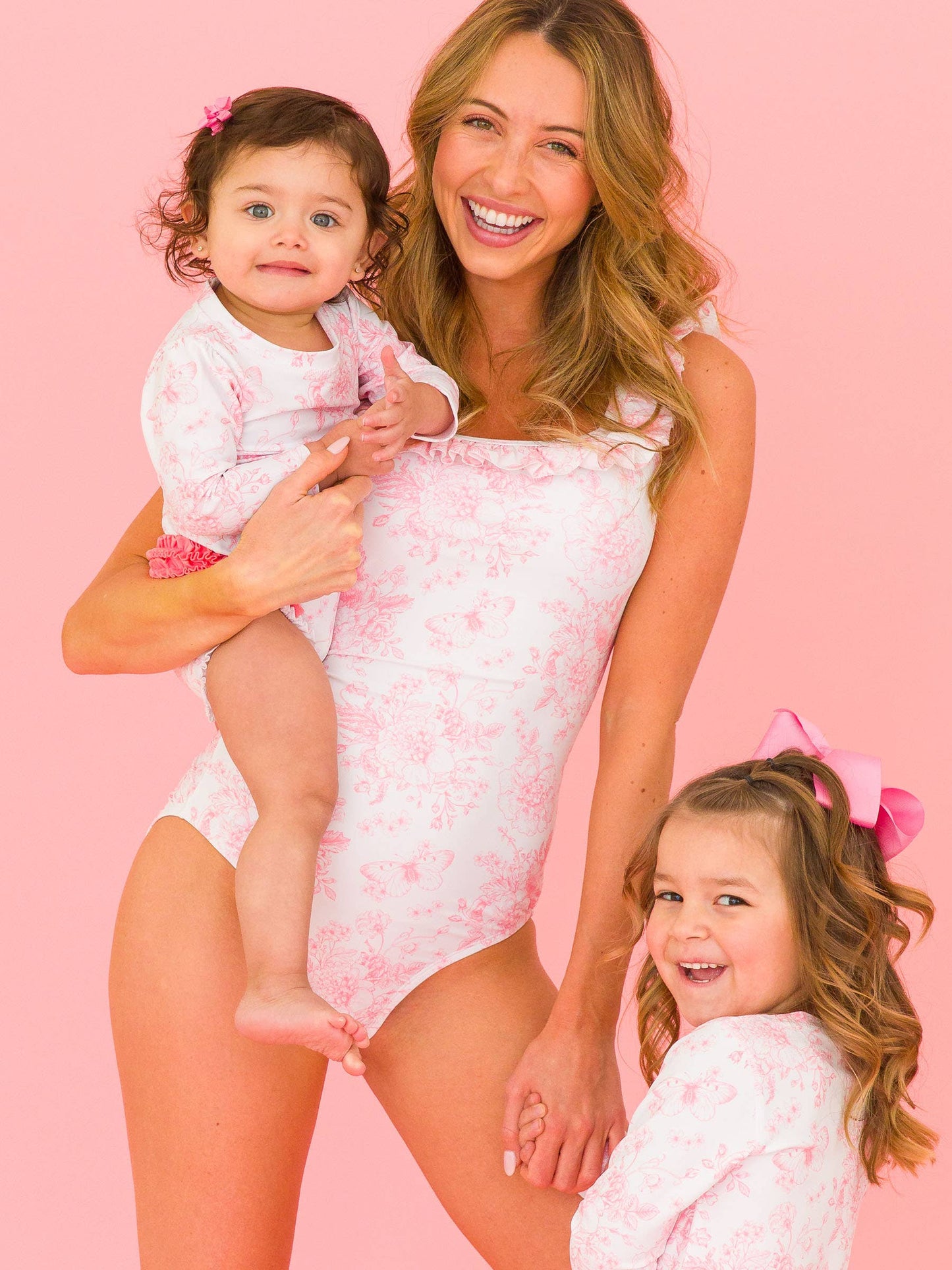 RuffleButts + RuggedButts - Women's Bubblegum Pink Butterfly Garden Toile Ruffle One Piece