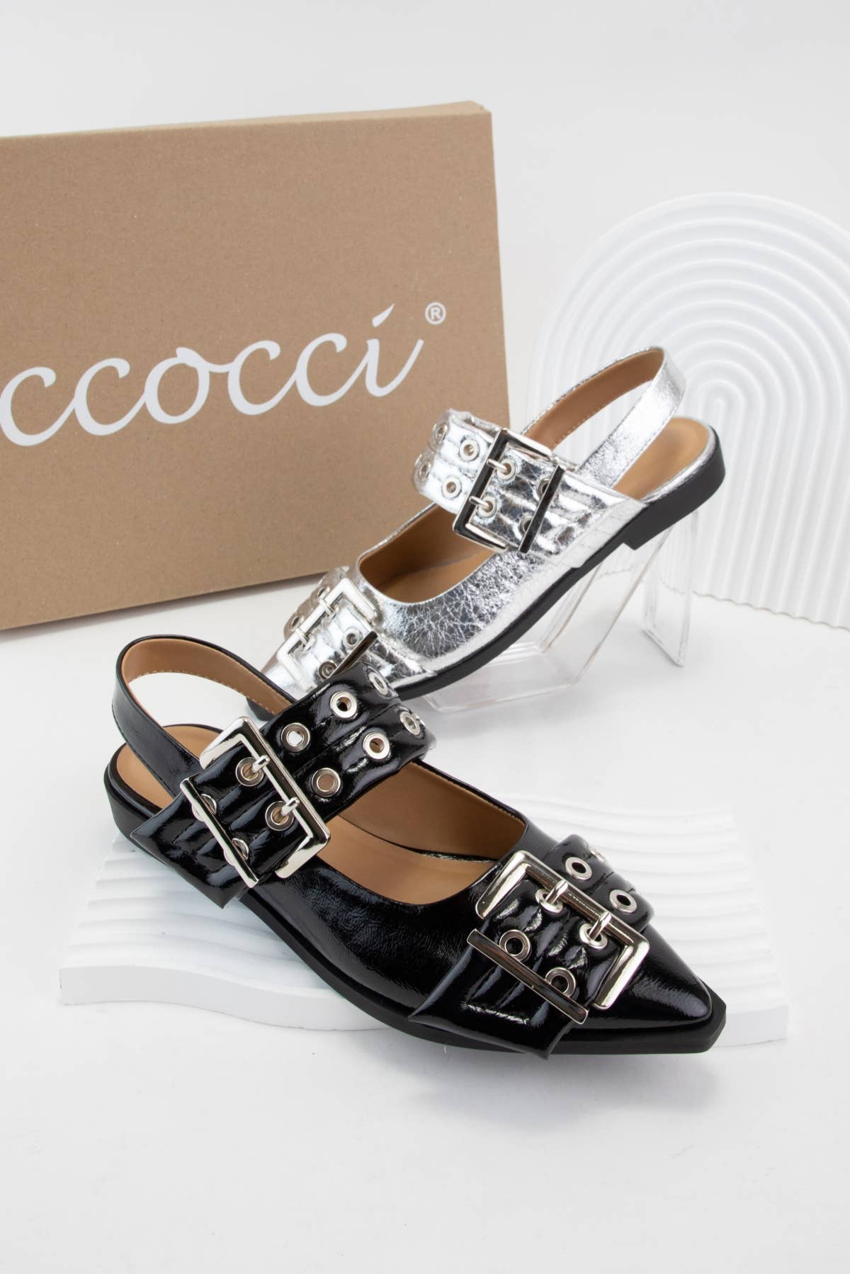 CCOCCI - GRILLO PADDED EYELET BELT STRAP SLINGBACK FLATS