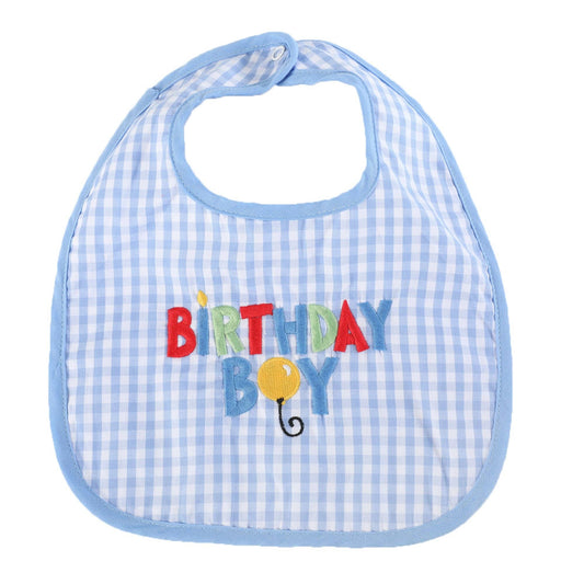 Lil Cactus - Blue Gingham 'Birthday Boy' Bib