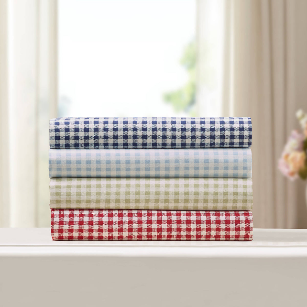 Peking Handicraft - GINGHAM PRT SHEET SET QN RED - Laurel & Mayfair