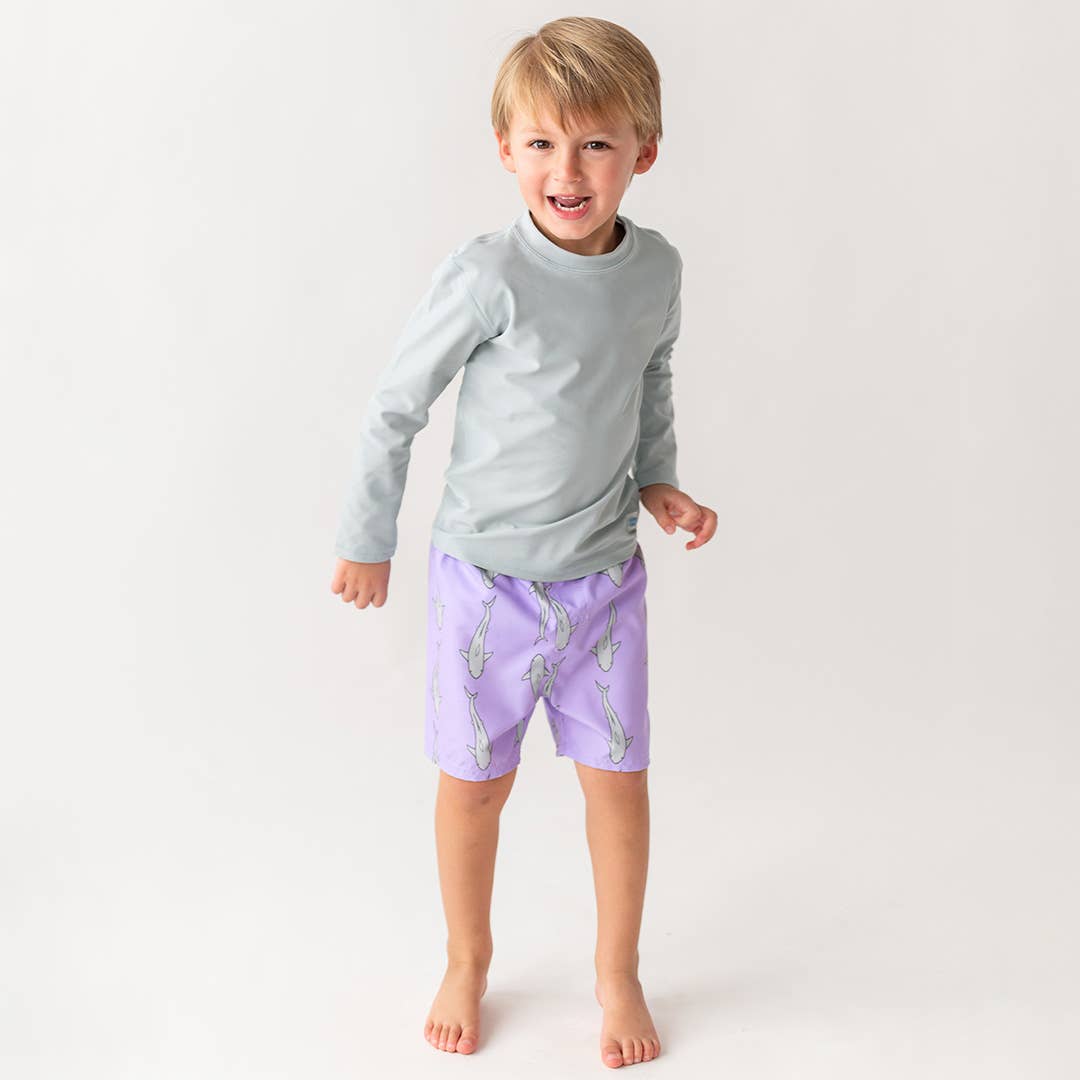 RuffleButts - Harbor Gray Long Sleeve Rash Guard