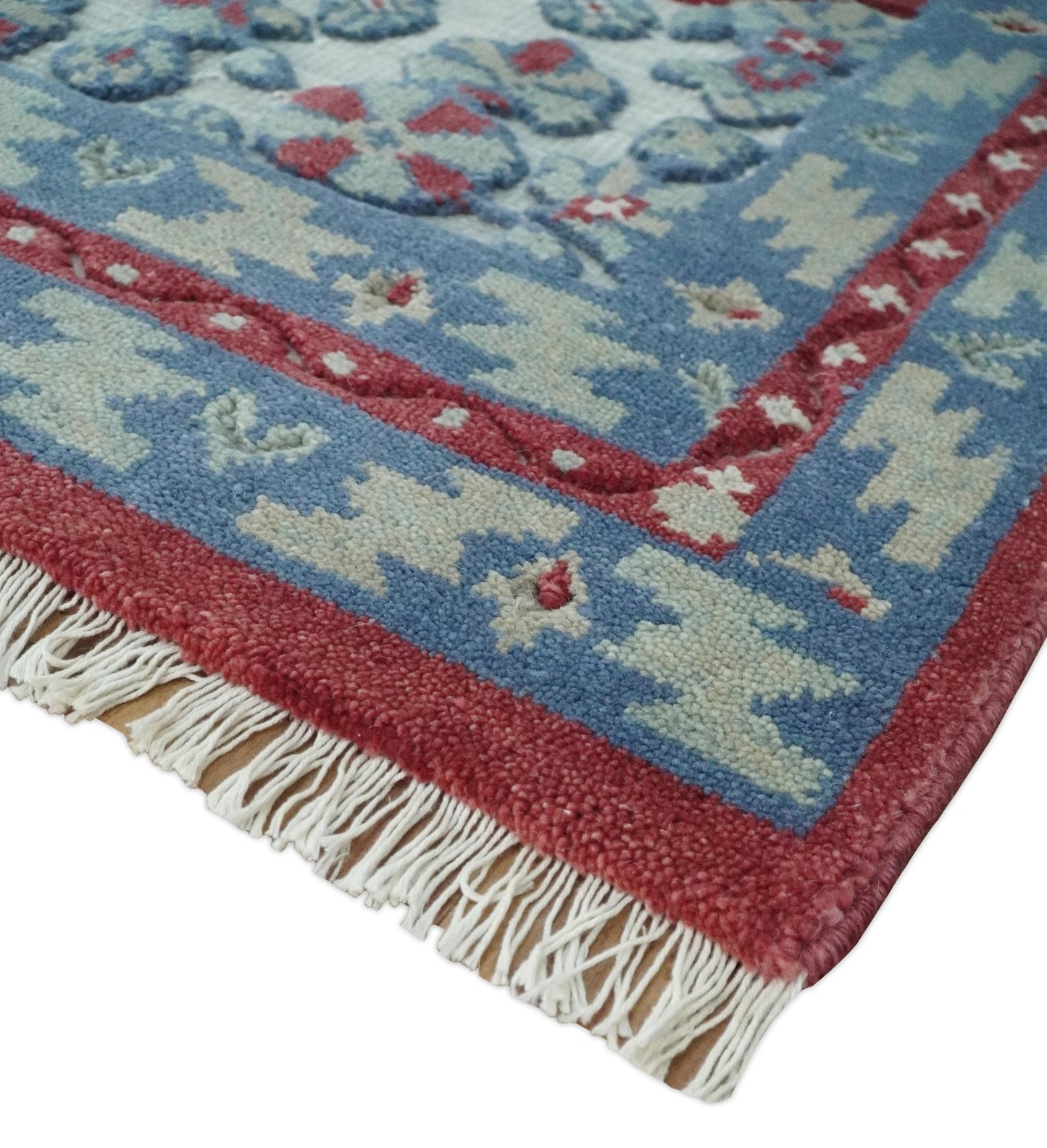 7x10 Hand Knotted Green, Red and Blue Traditional Persian Oushak Wool Rug | AC7710