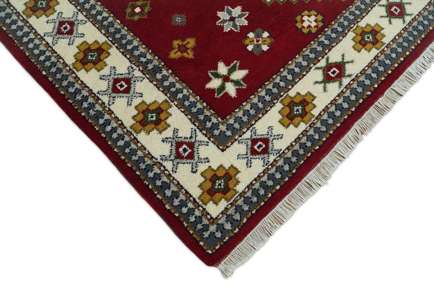 7x7 Sqaure Hand Knotted traditional Kazak Rust and Ivory Traditional Armenian Rug | KZA20