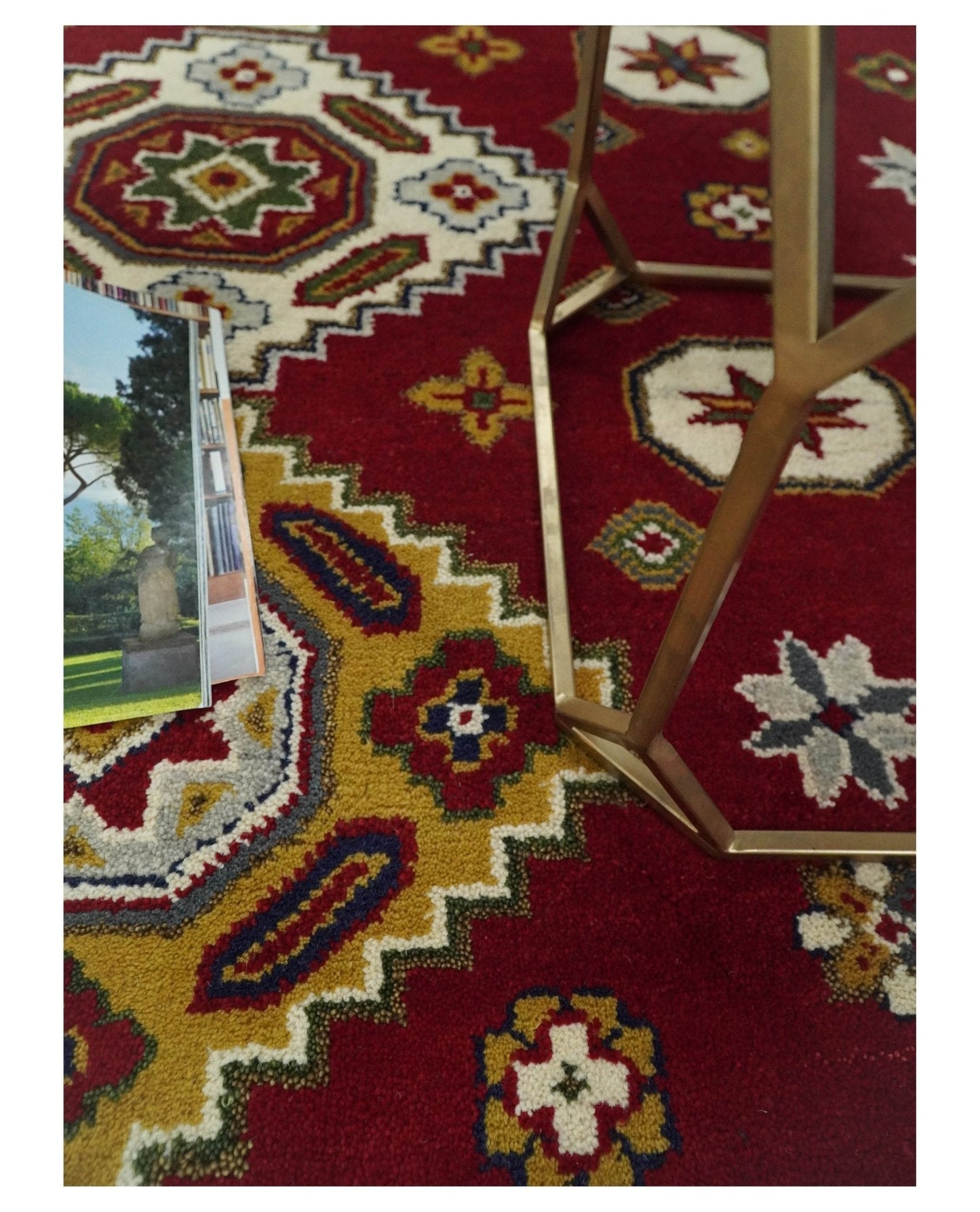 7x7 Sqaure Hand Knotted traditional Kazak Rust and Ivory Traditional Armenian Rug | KZA20