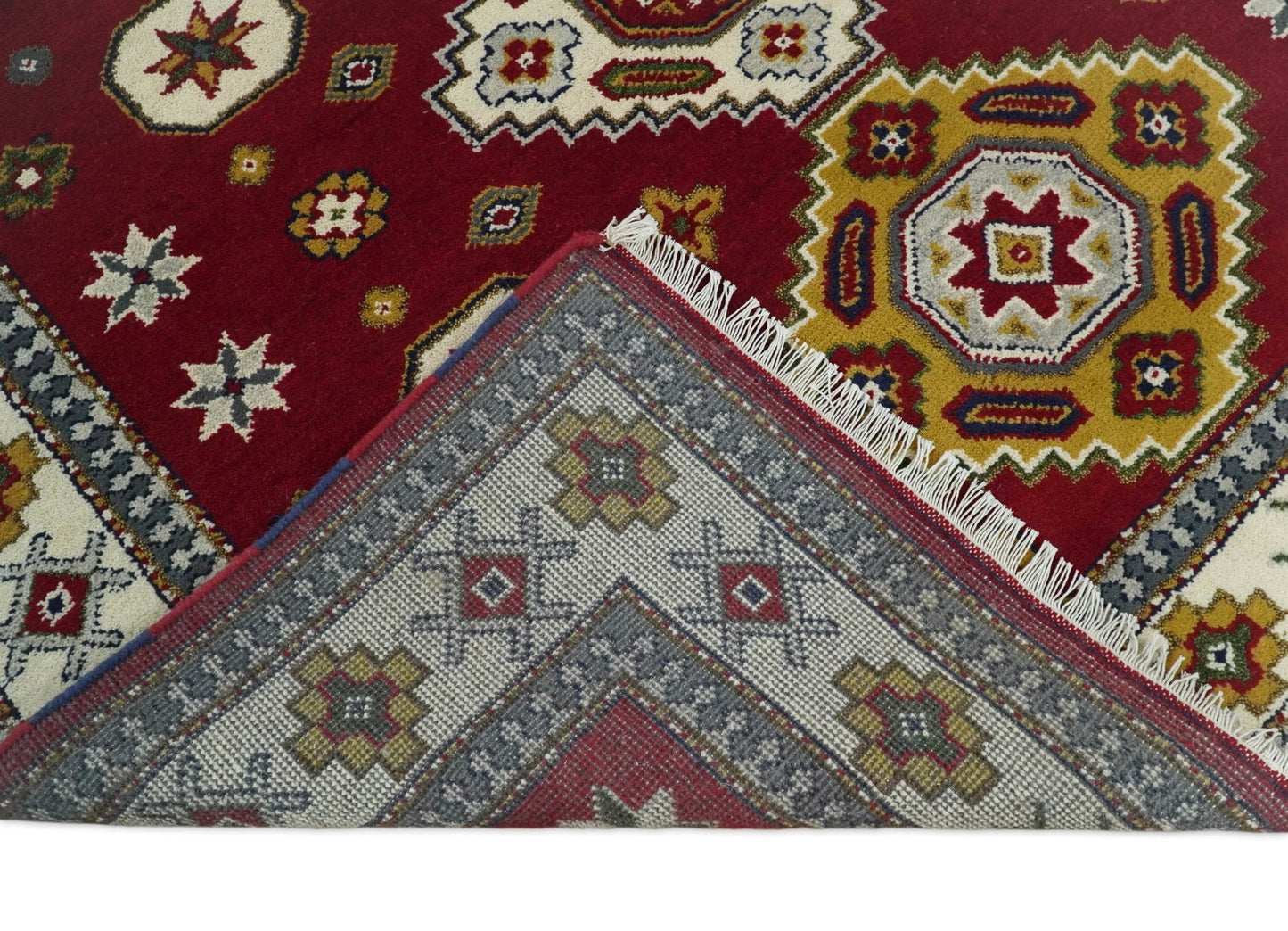 7x7 Sqaure Hand Knotted traditional Kazak Rust and Ivory Traditional Armenian Rug | KZA20