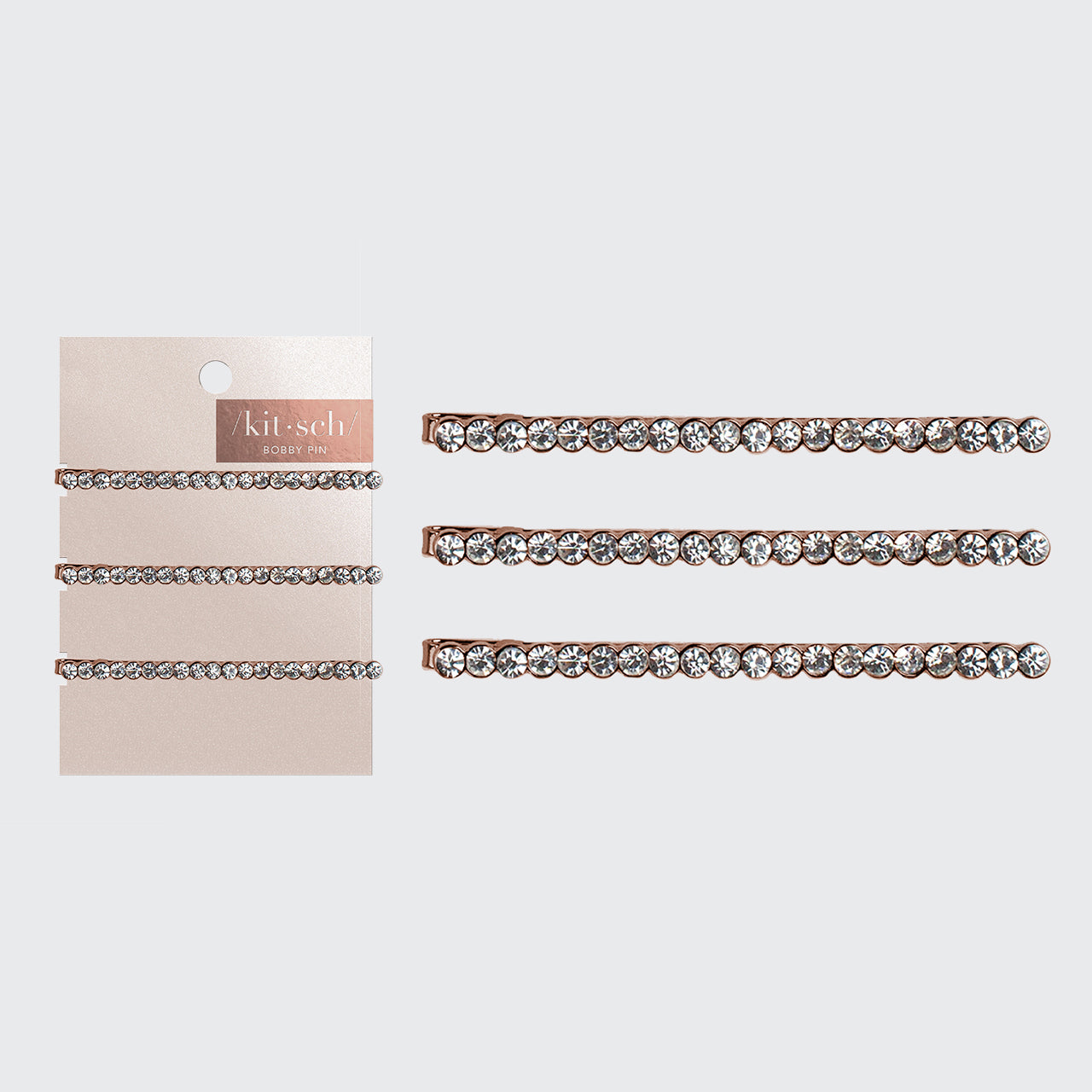 Rhinestone Bobby Pins 3 Pack - Rose Gold