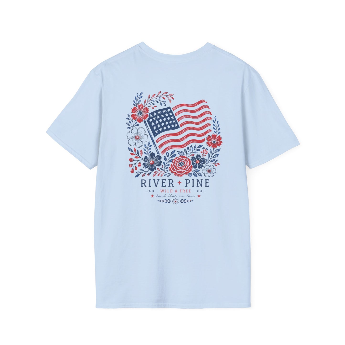 Patriotic Wild & Free Floral "River + Pine" Women's Tee