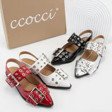 CCOCCI  Padded Eyelet Belt Strap Slingback Flats