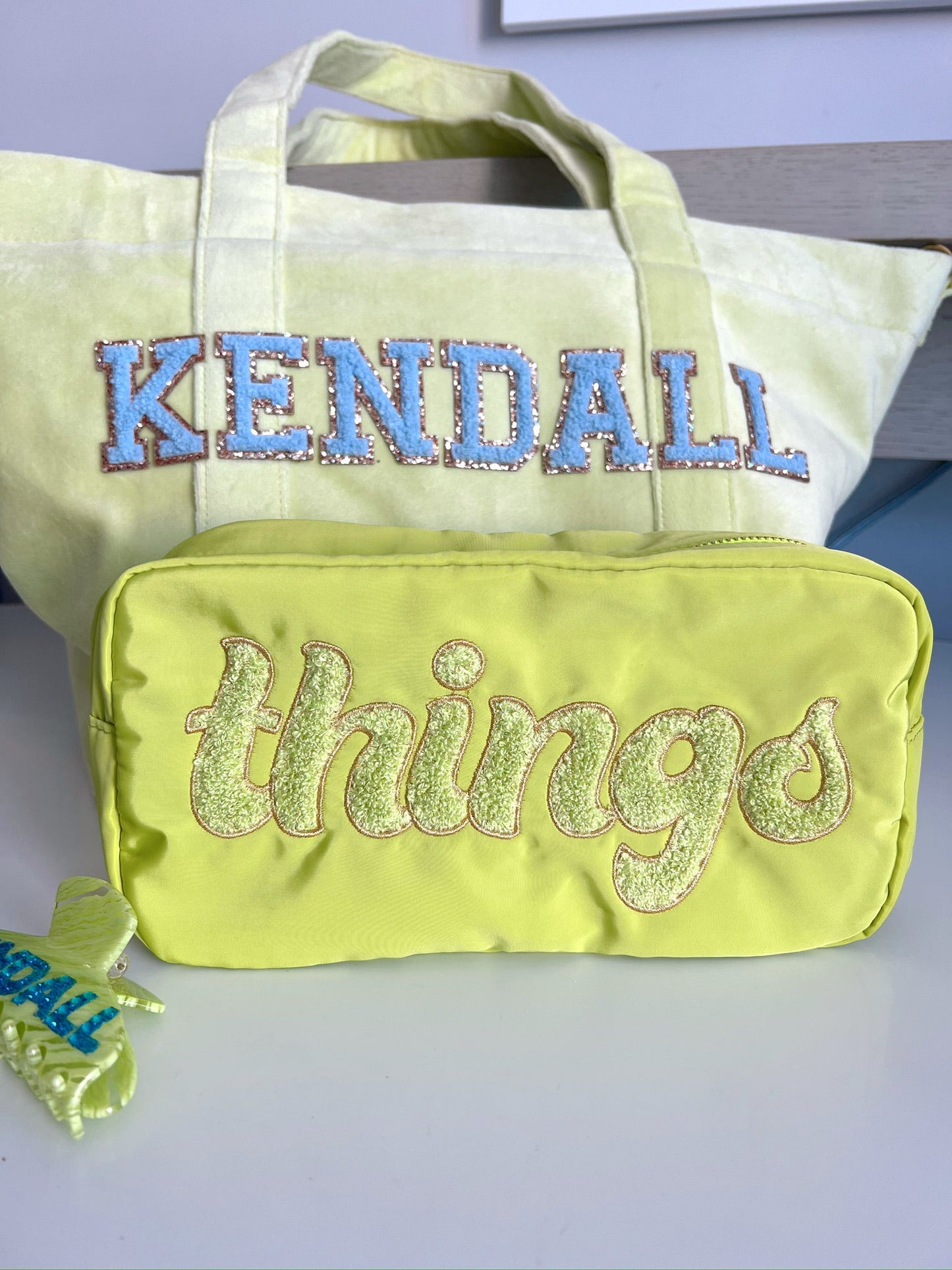 Things - Embroidered Large Bag - Lime Green