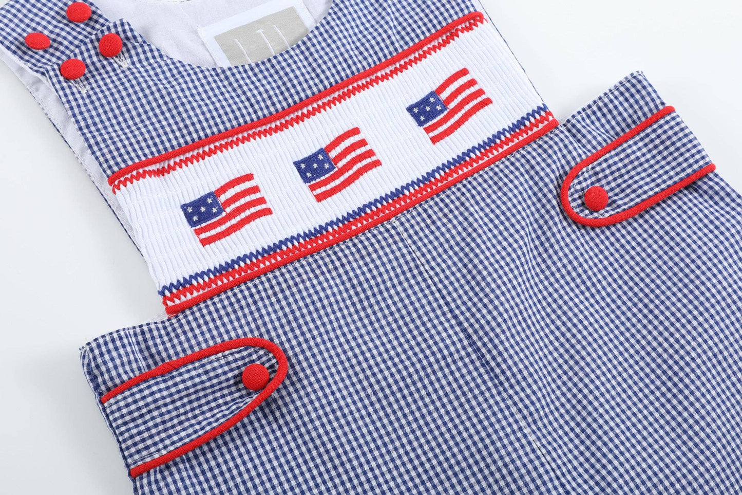 Lil Cactus - Blue USA Flag Smocked Shortalls