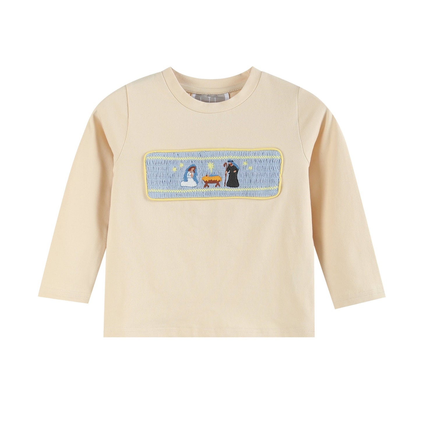 Lil Cactus - Light Brown Nativity Smocked Shirt and Blue Pants