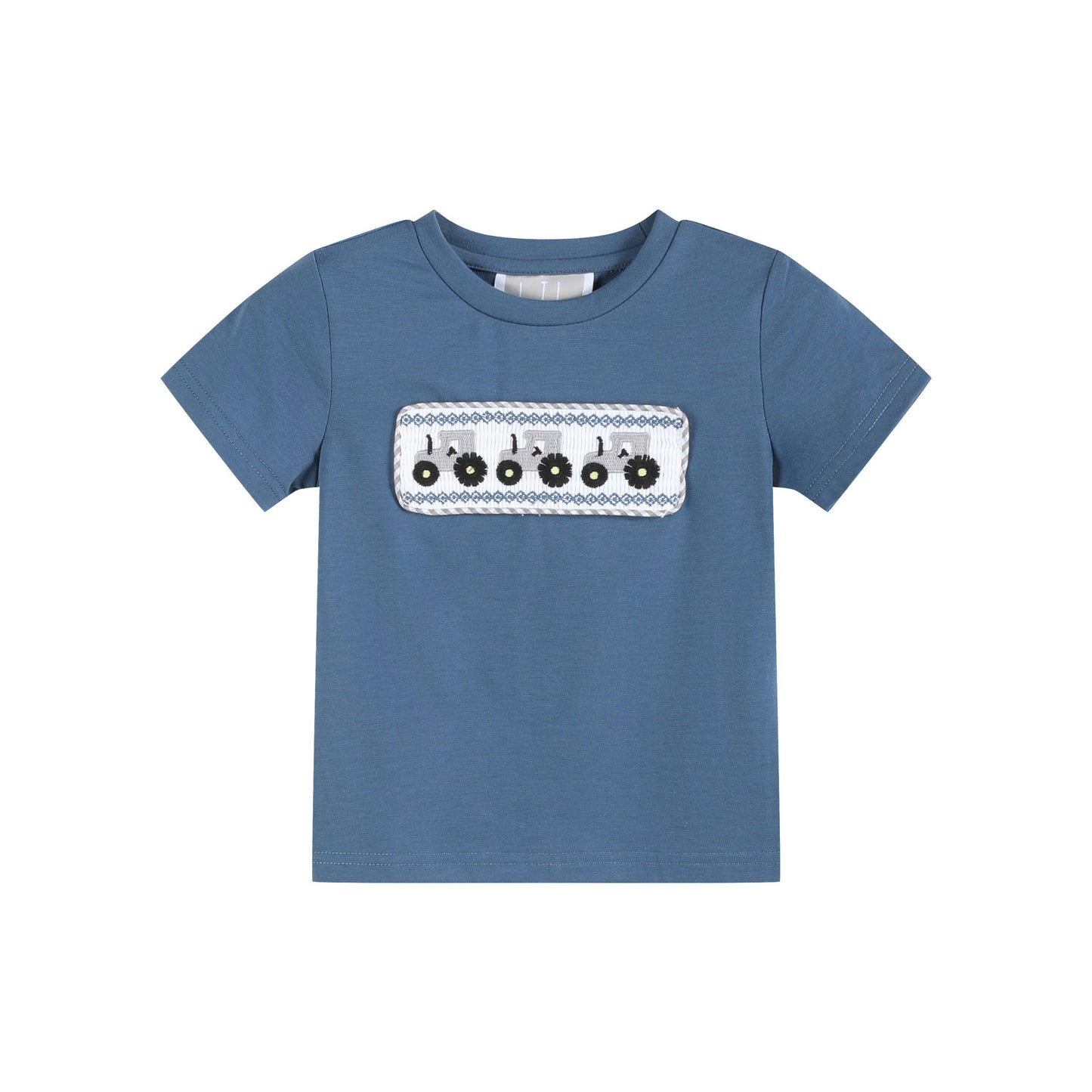 Lil Cactus - Blue Tractor Smocked Shirt and Gray Shorts Set