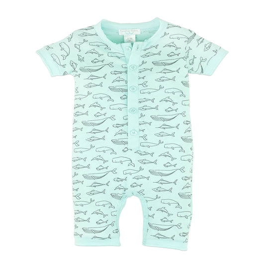 Henley Romper - Big Fish on Aqua  100% Pima Cotton