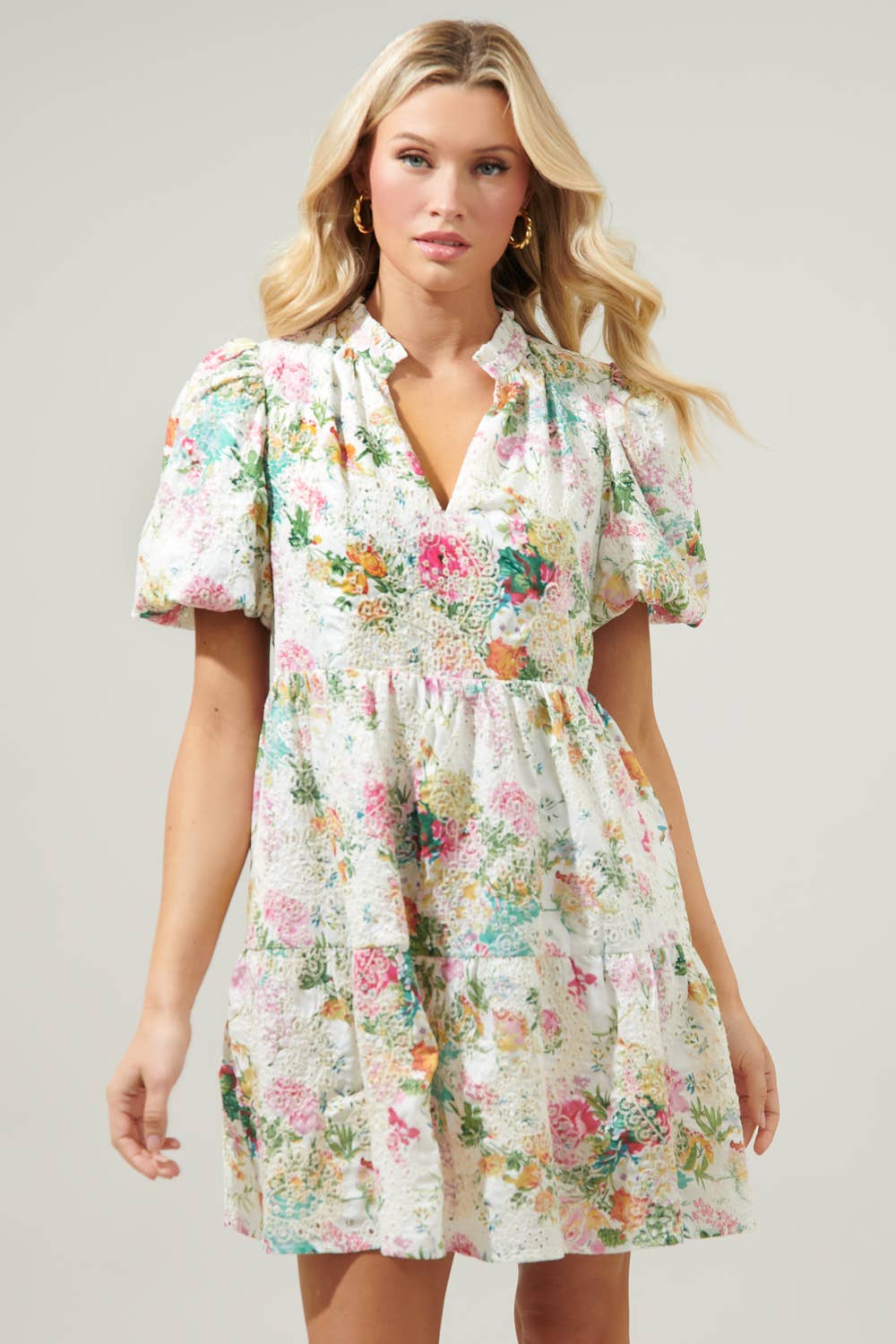 Sugarlips - Sommerset Floral Jacey Babydoll Eyelet Mini Dress