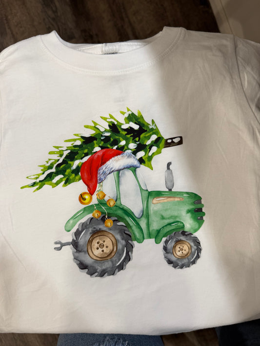 White Christmas Tractor Tee DTF Transfer