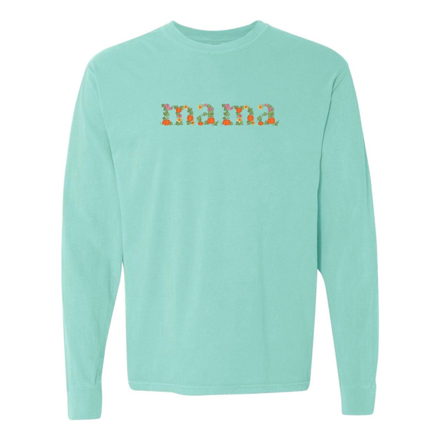 'Fall Floral Mama' Embroidered Long Sleeve T-Shirt