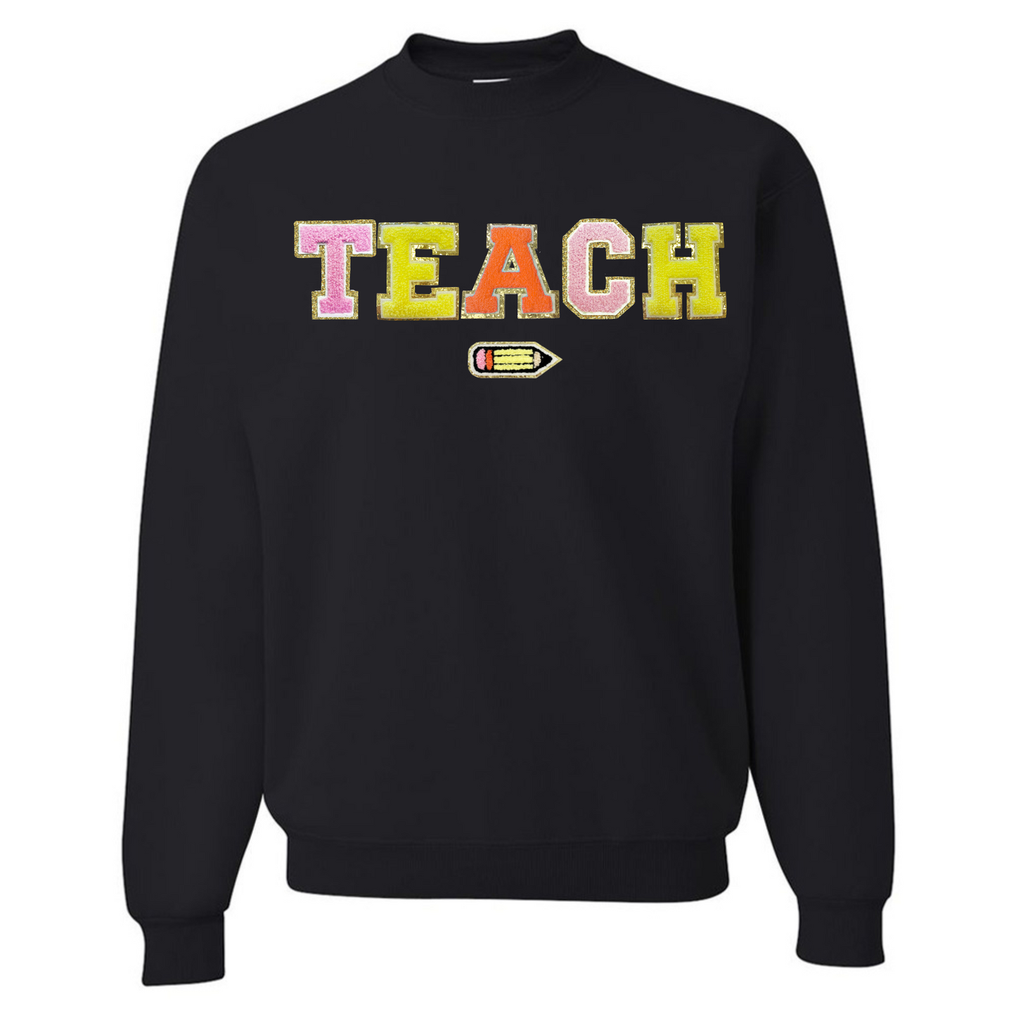 Teach Pencil Letter Patch Crewneck Sweatshirt