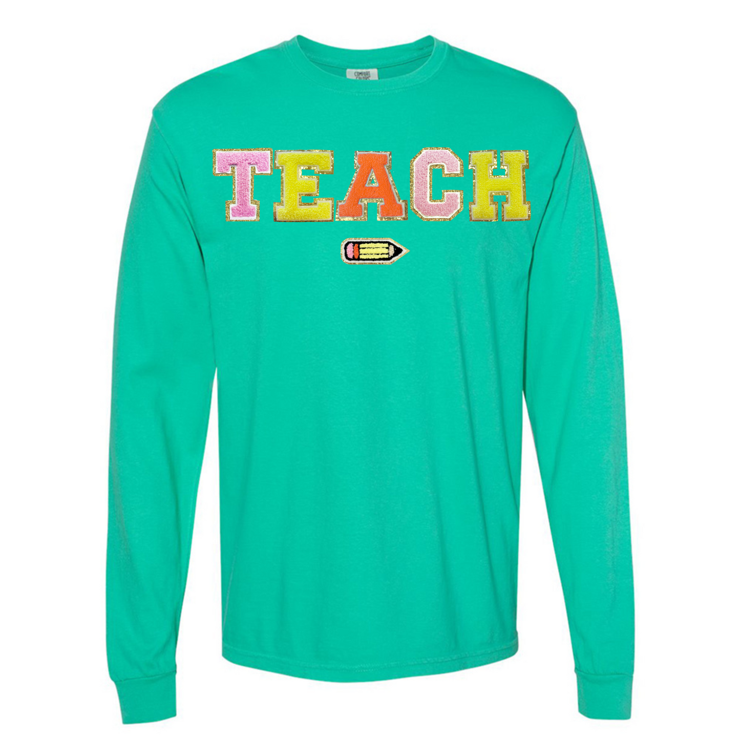 Teach Pencil Letter Patch Long Sleeve T-Shirt