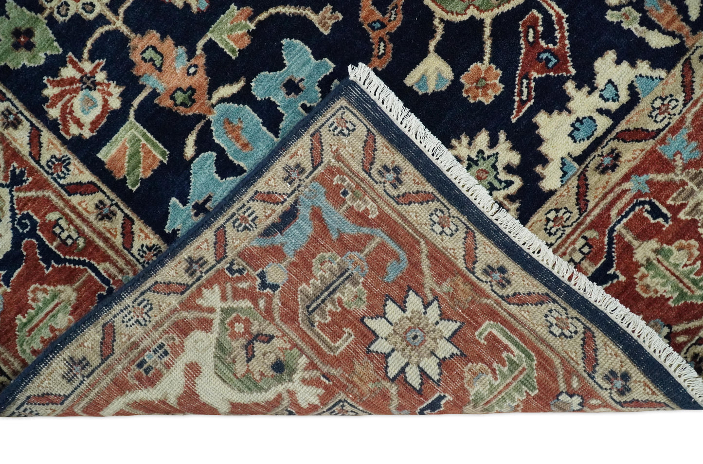 8x10 Rust and Blue Hand Knotted Traditional Antique Turkish Vintage Wool Rug | TRDCP540810