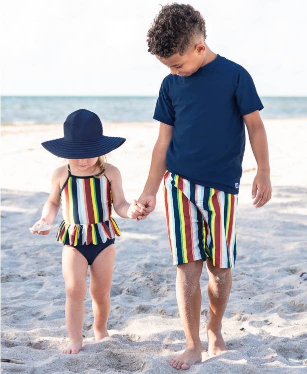 RuffleButts - Sunset Stripe Swim Trunks