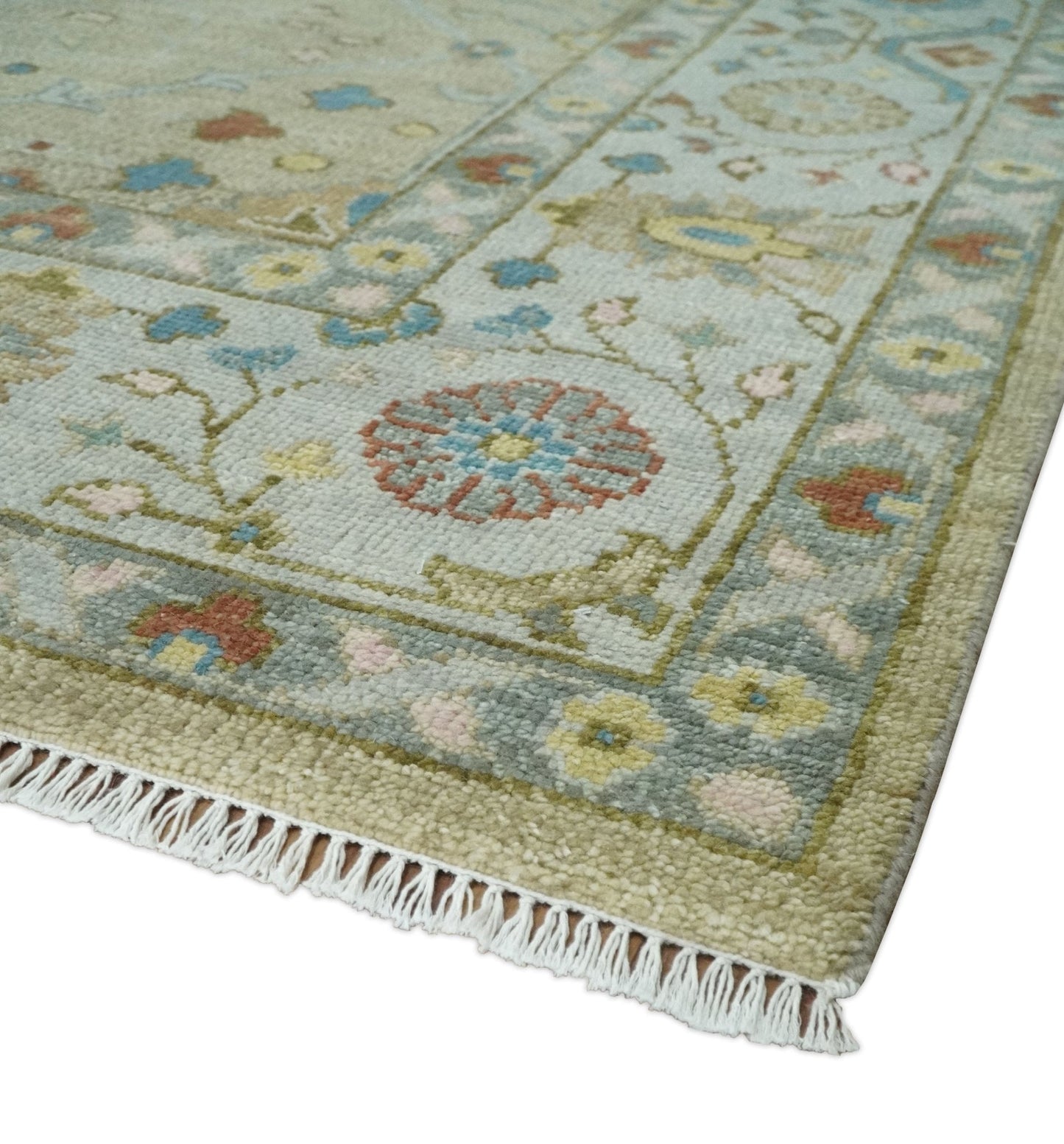 Hand Knotted Beige and Ivory Floral Traditional Traditional Oushak Multi Size Wool Area Rug