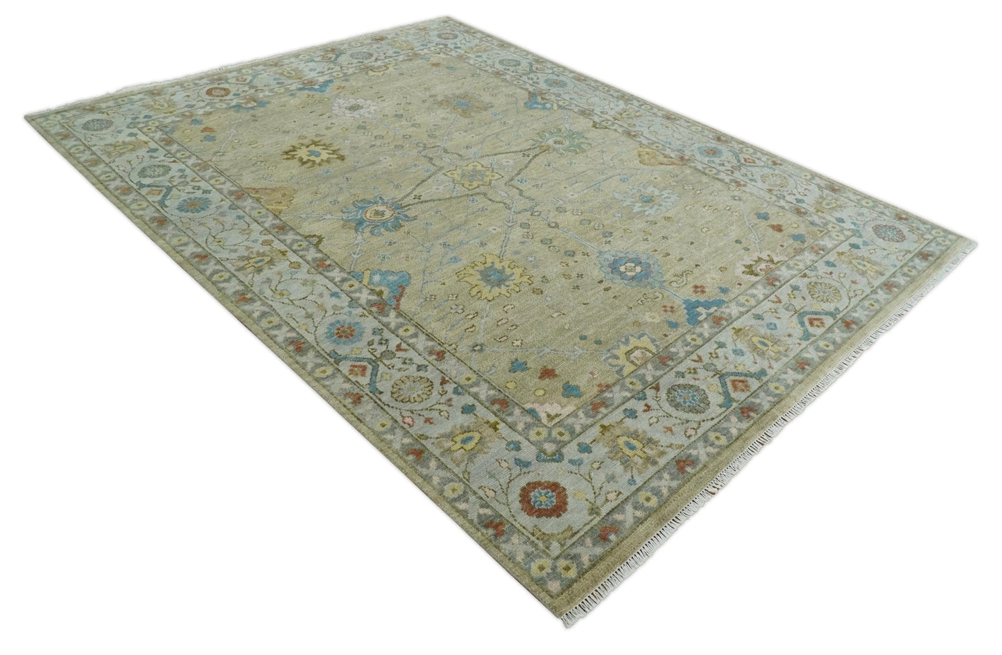 Hand Knotted Beige and Ivory Floral Traditional Traditional Oushak Multi Size Wool Area Rug