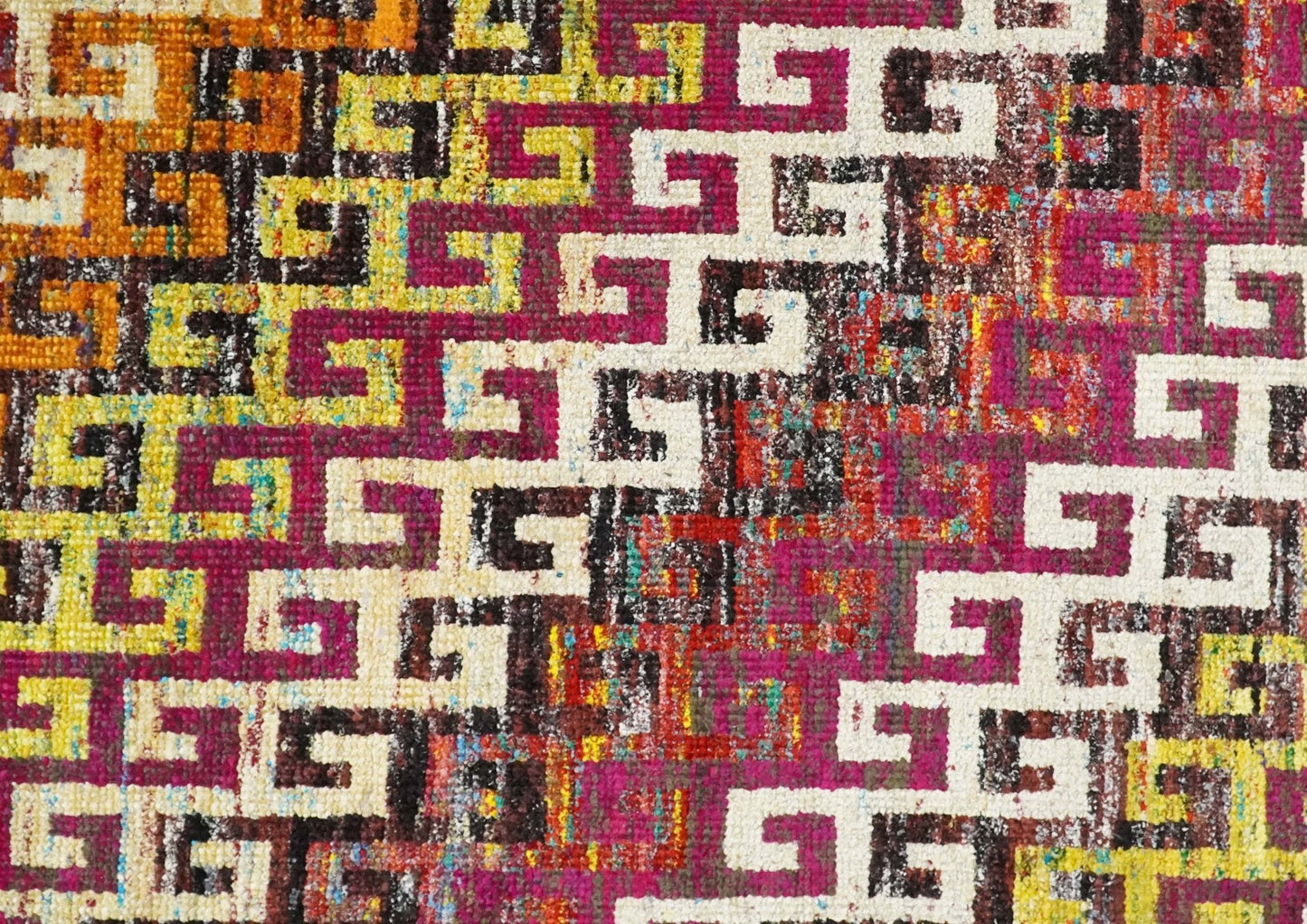 8x10 and 9x12 Hand Knotted Multicolor Modern Contemporary Southwestern Tribal Trellis Recycled Silk Area Rug | OP9