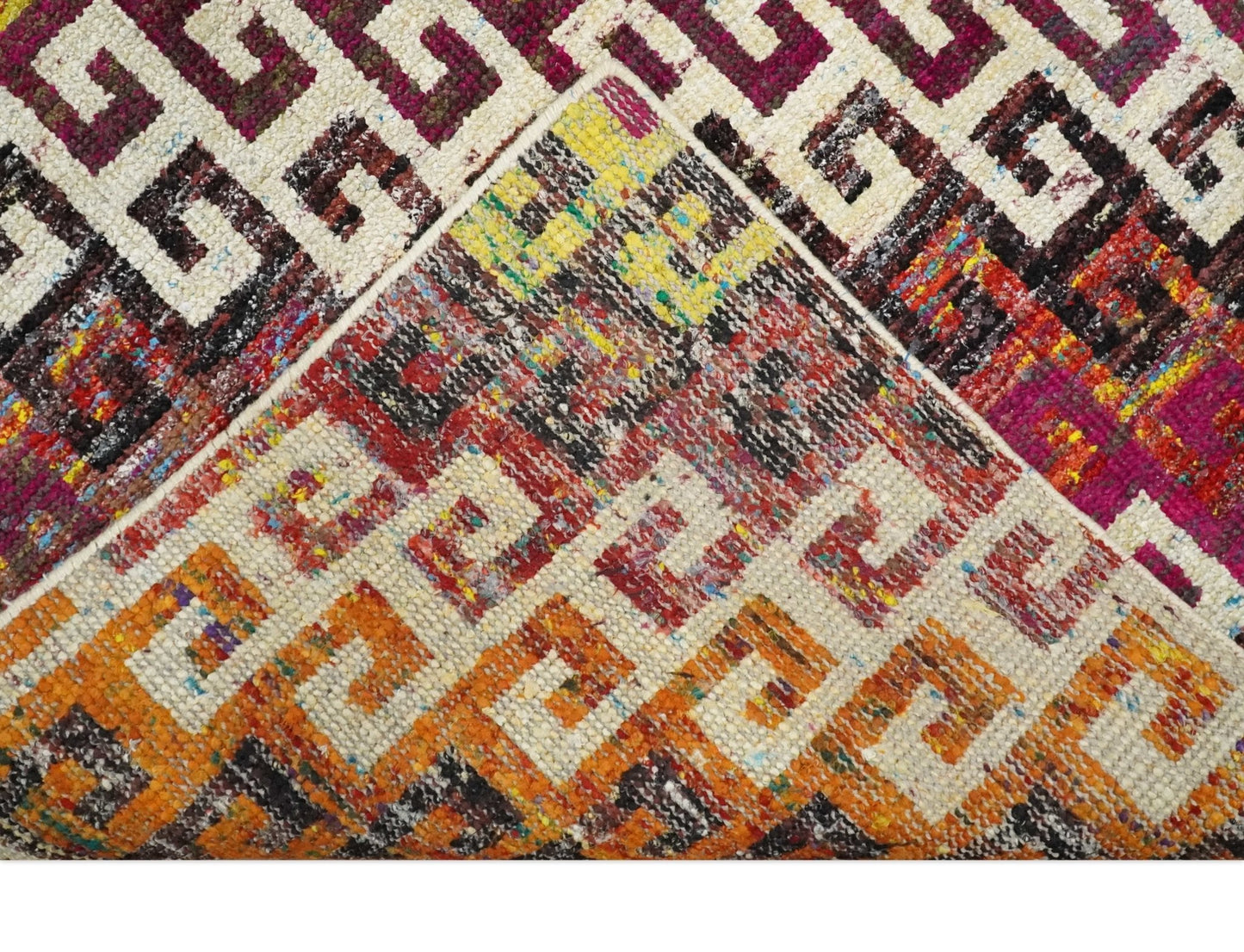 8x10 and 9x12 Hand Knotted Multicolor Modern Contemporary Southwestern Tribal Trellis Recycled Silk Area Rug | OP9