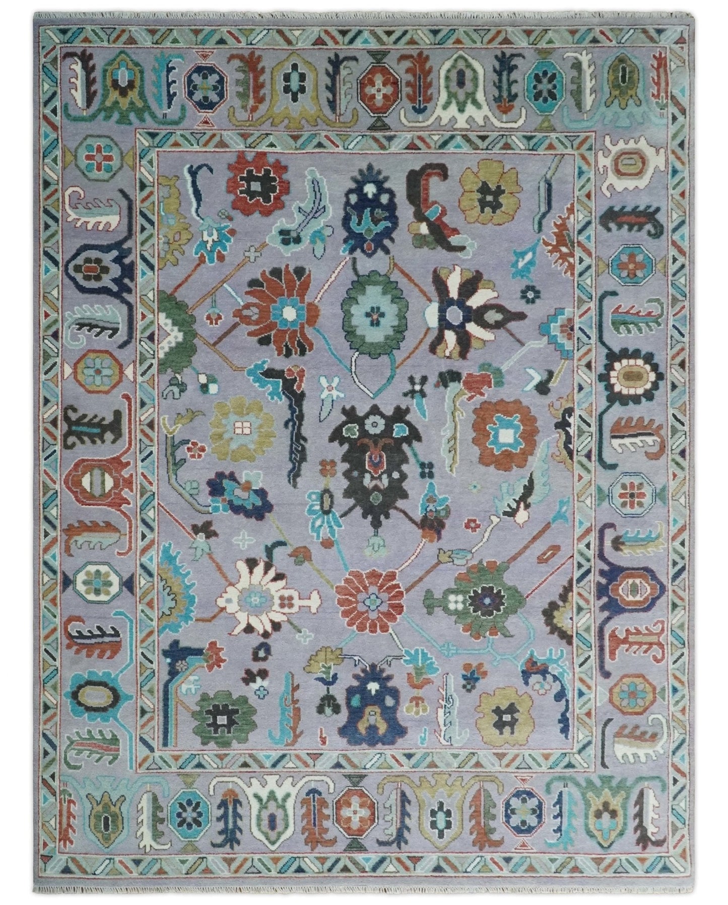 8x10 and 9x12 Modern Oushak Hand Knotted Persian Purple and multi Colorful Wool Area Rug | TRDCP858