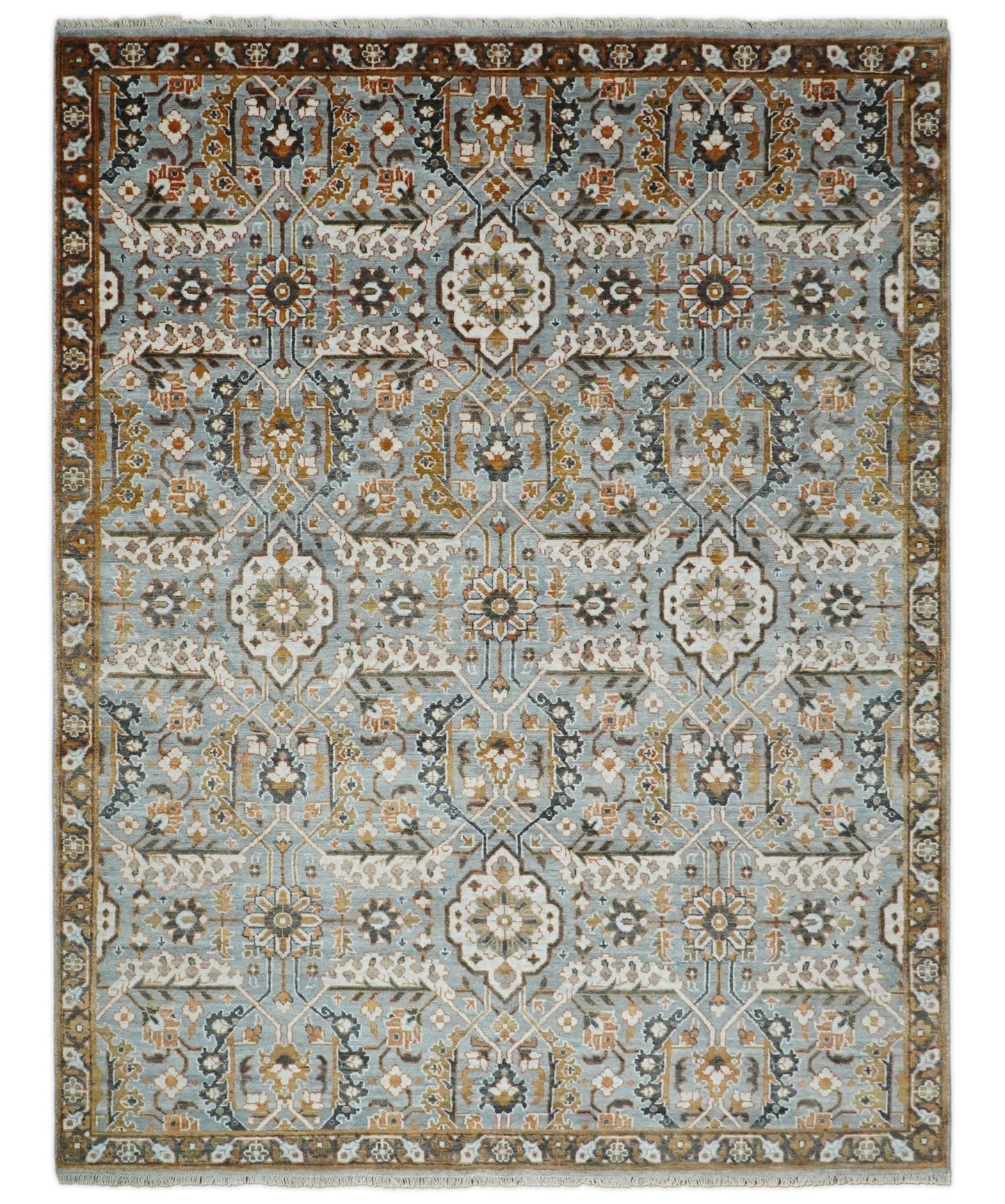 8x10 Blue and Brown Bamboo Silk  Traditional Persian Antique Area Rug | TRDCP200810