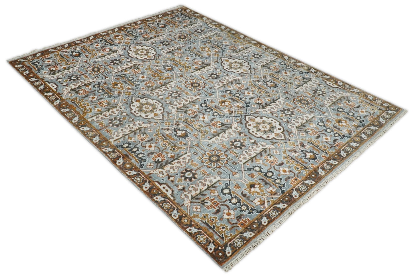 8x10 Blue and Brown Bamboo Silk  Traditional Persian Antique Area Rug | TRDCP200810