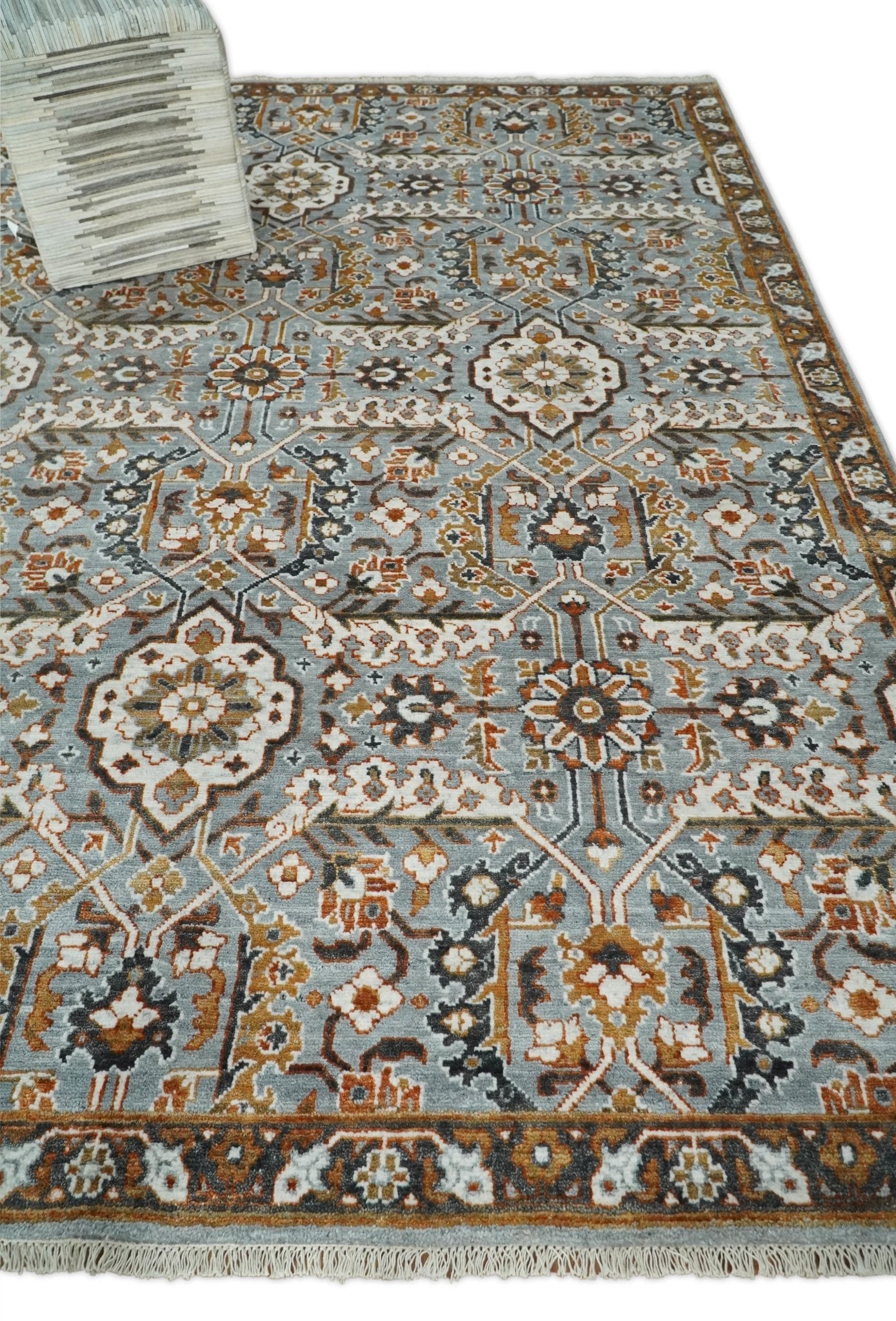 8x10 Blue and Brown Bamboo Silk  Traditional Persian Antique Area Rug | TRDCP200810