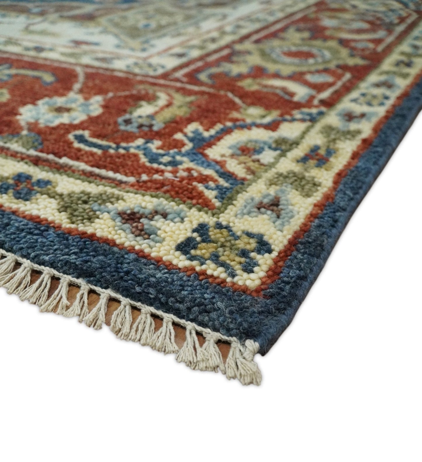 8x10 Blue and Rust Traditional Hand Knotted Heriz Serapi Rug | TRDCP165810