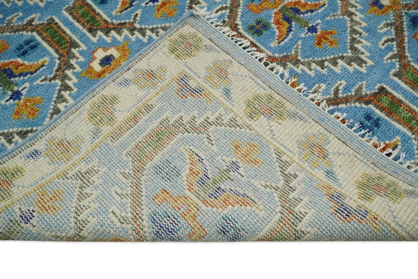 Blue, Brown and Beige Hand Knotted Wool Antique Vintage Style Multi size wool Area Rug