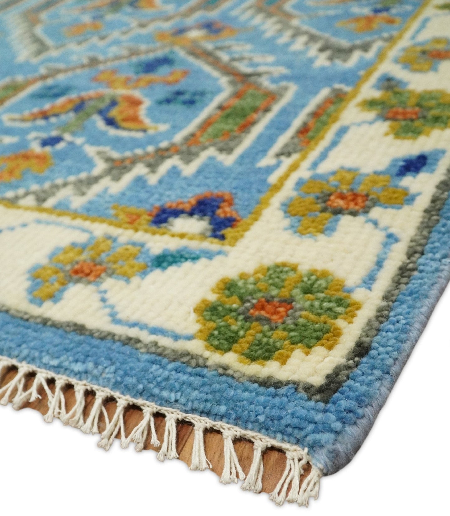 Blue, Brown and Beige Hand Knotted Wool Antique Vintage Style Multi size wool Area Rug