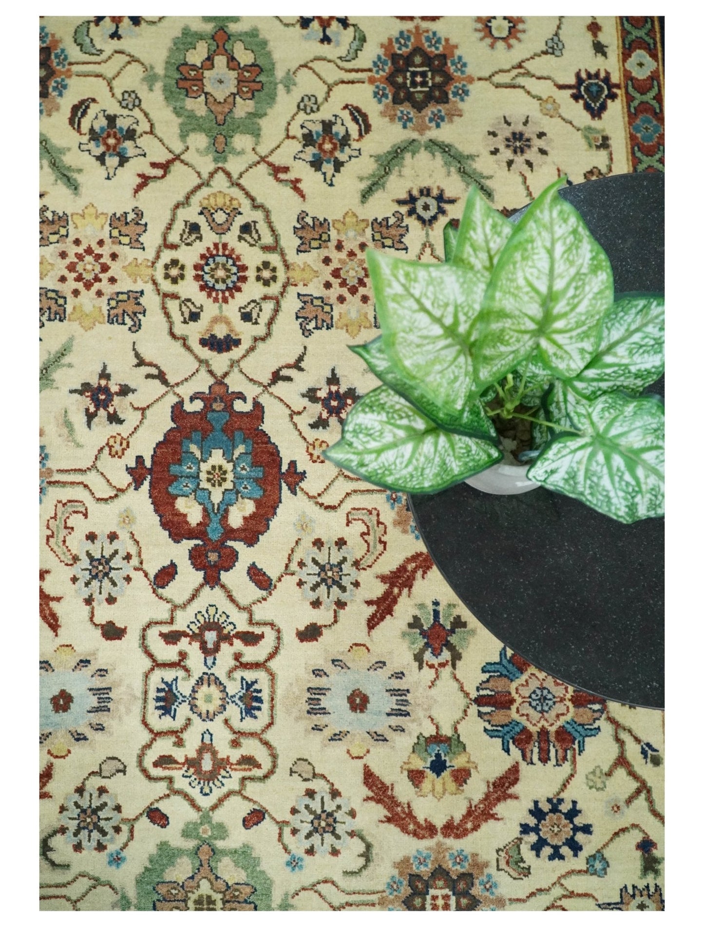 8x10 Fine Hand Knotted Beige and Blue Traditional Oriental Oushak Antique Floral Wool Rug | TRDCP514810