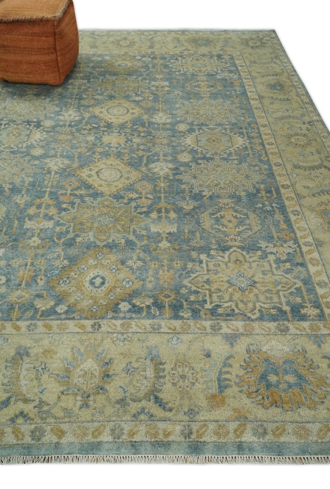 8x10 Fine Hand Knotted Teal and Beige Traditional Vintage Persian Style Mahal Antique Wool Rug | TRDCP496810