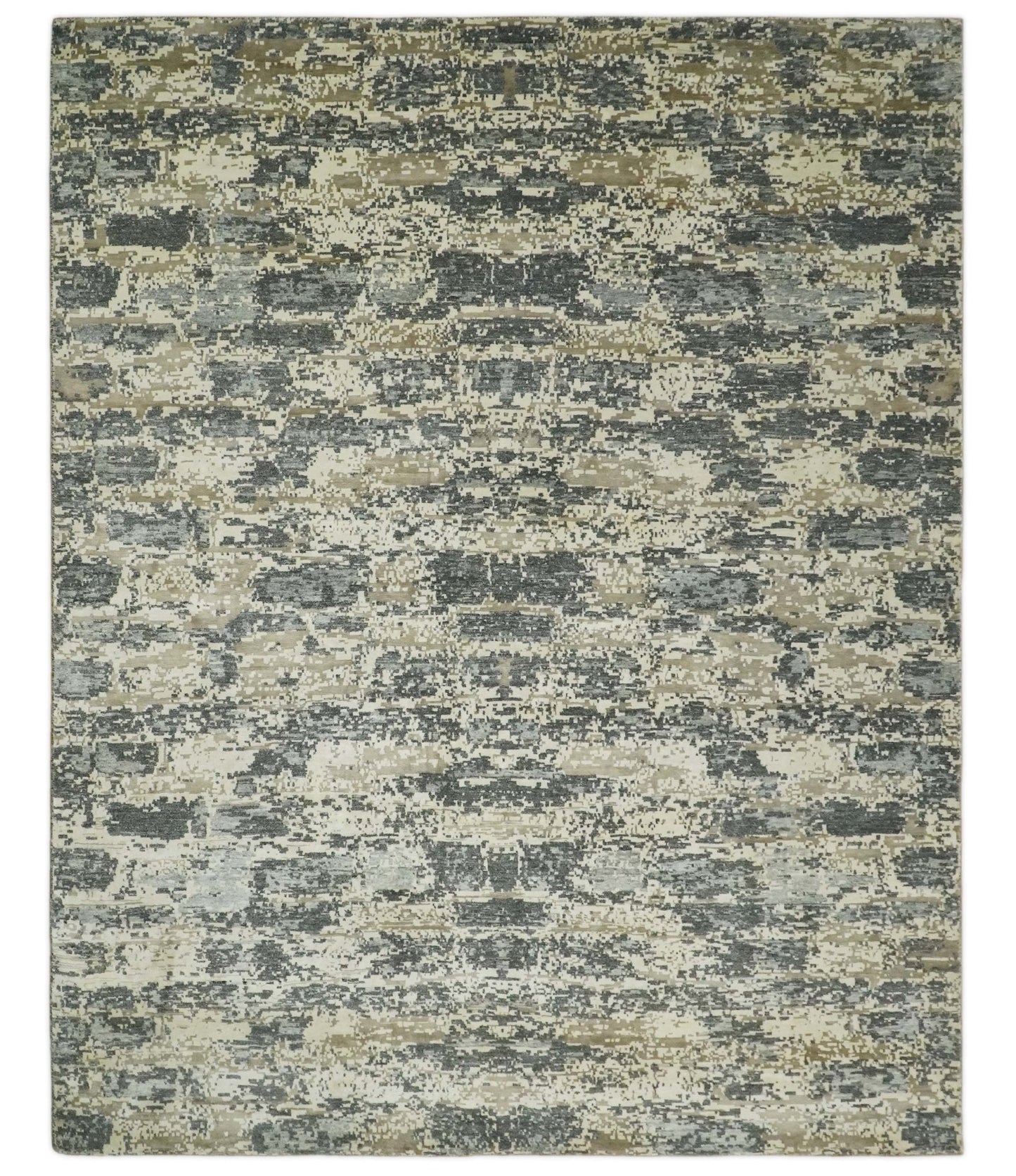 8x10 Fine Hand knotted Charcoal and Beige Traditional Abstract Persian Wool and Bamboo Silk Area Rug | TRDCP628810