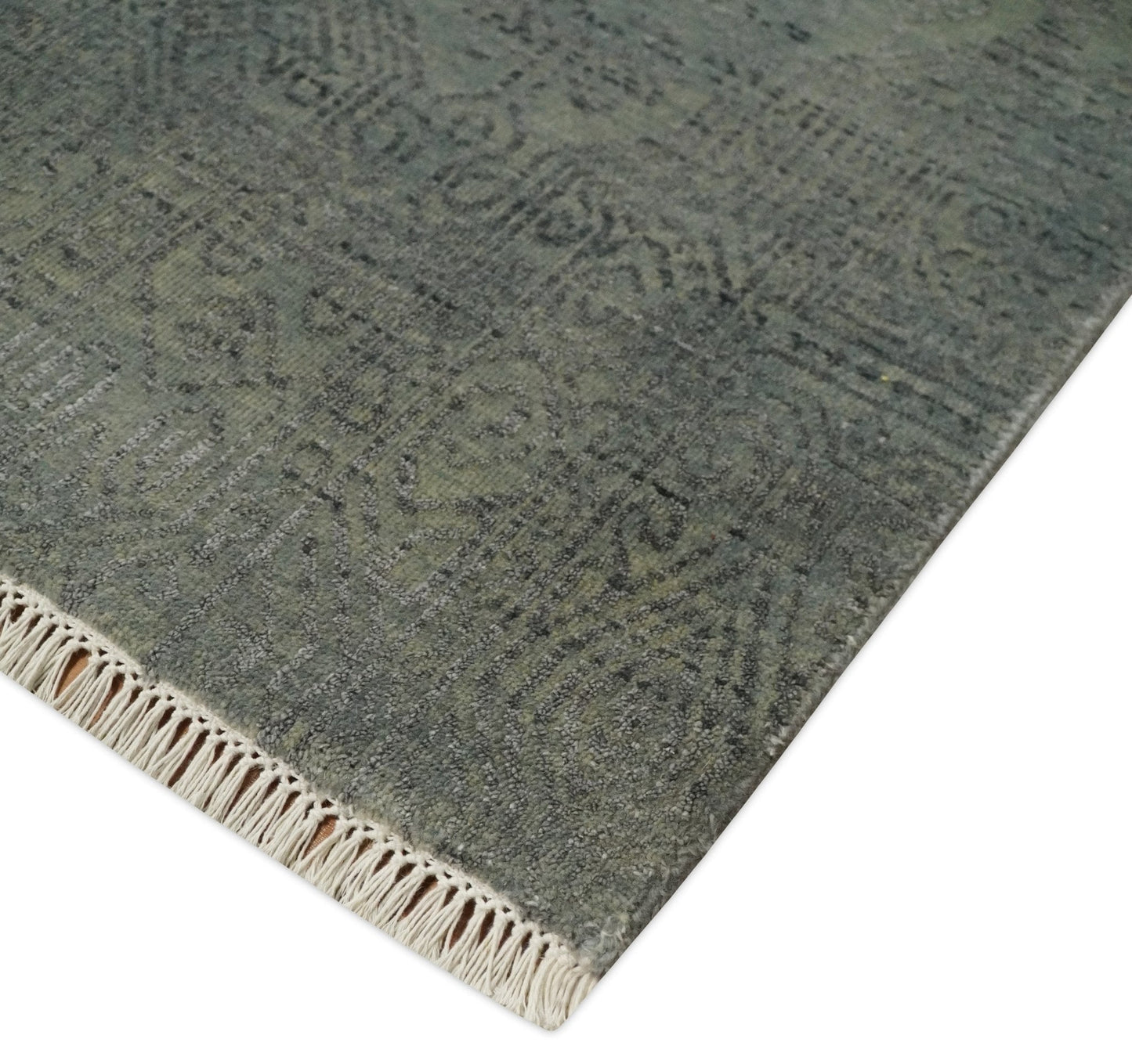 8x10 Fine Hand Knotted Charcoal and Silver Traditional Vintage Persian Style Antique Wool and Silk Rug | TRDCP665810