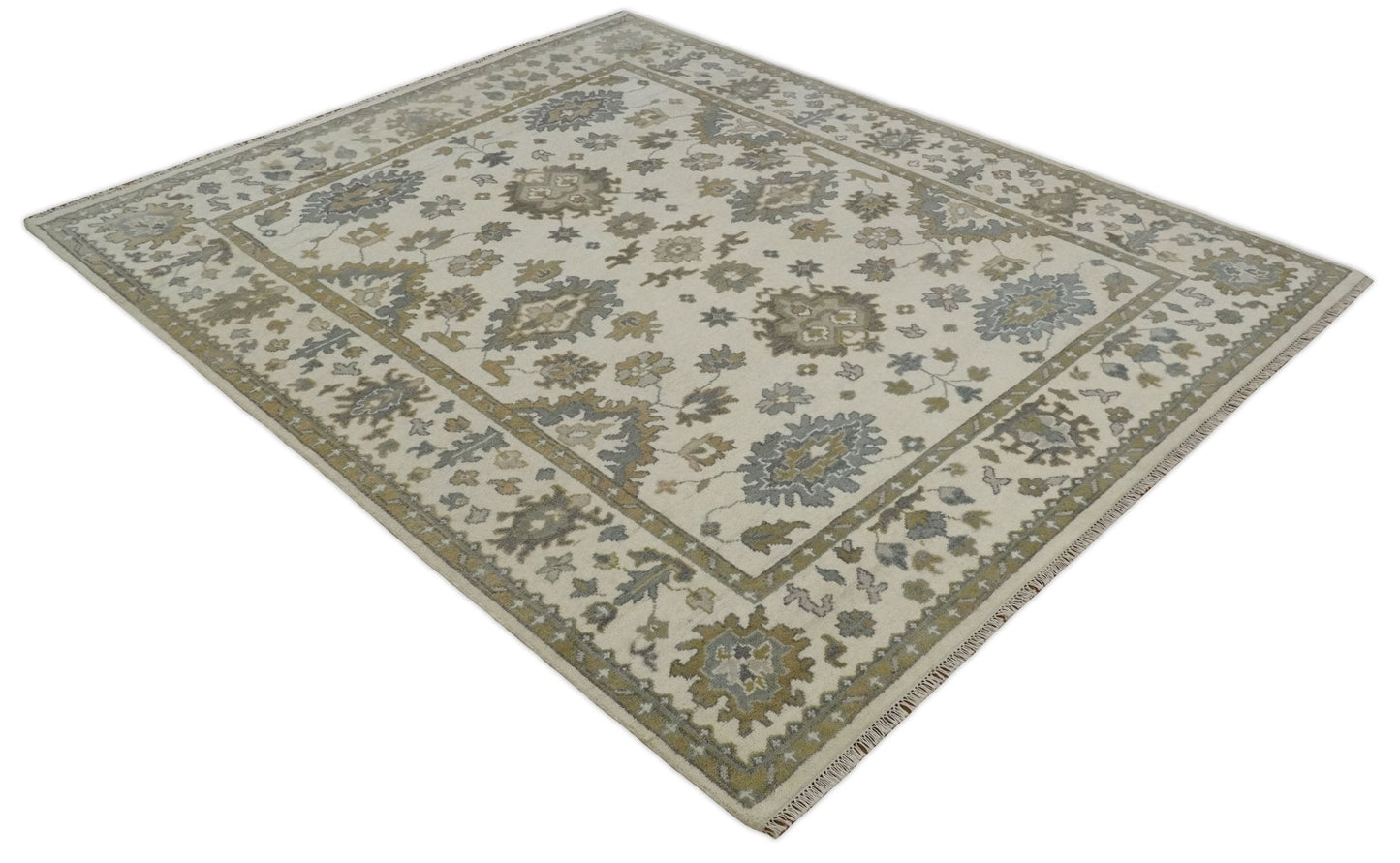 8x10 Hand Knotted Beige, Brown and Silver Traditional Vintage Persian Style Antique Wool Rug | TRDCP722810