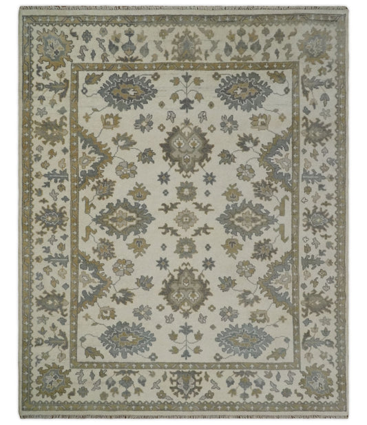 8x10 Hand Knotted Beige, Brown and Silver Traditional Vintage Persian Style Antique Wool Rug | TRDCP722810