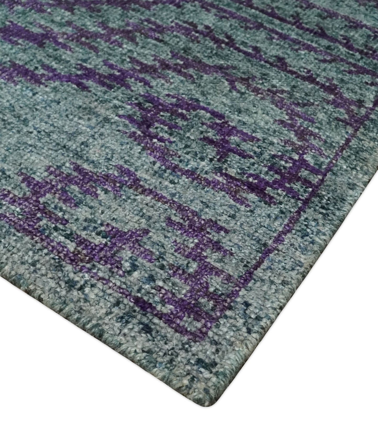 5x8 and 8x10 Hand Knotted  Blue, Gray and Purple Modern Contemporary Southwestern Tribal Trellis Recycled Silk Area Rug | OP32