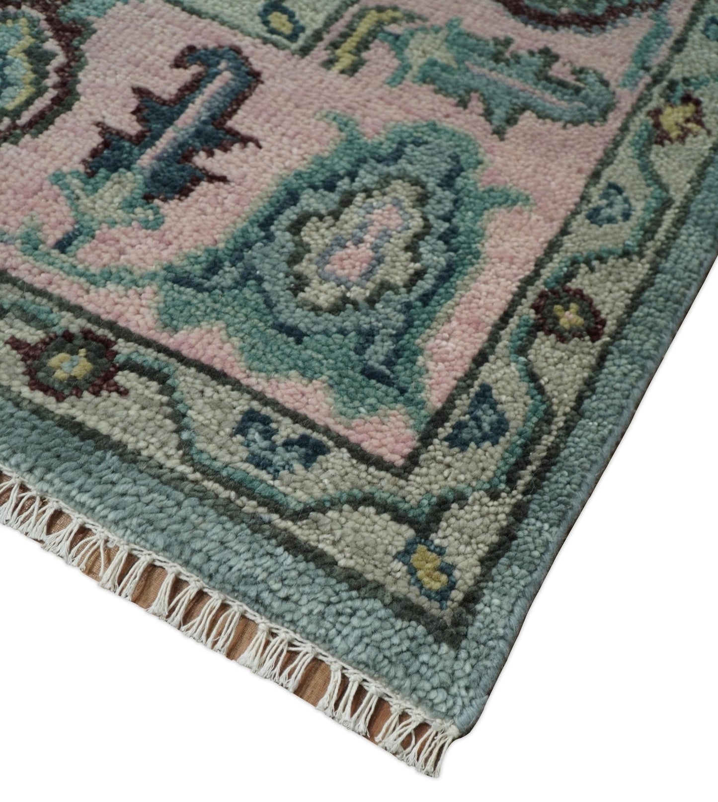 8x10 Hand Knotted Blue Green and Pink Traditional Persian Vintage Wool Rug | TRDCP771810