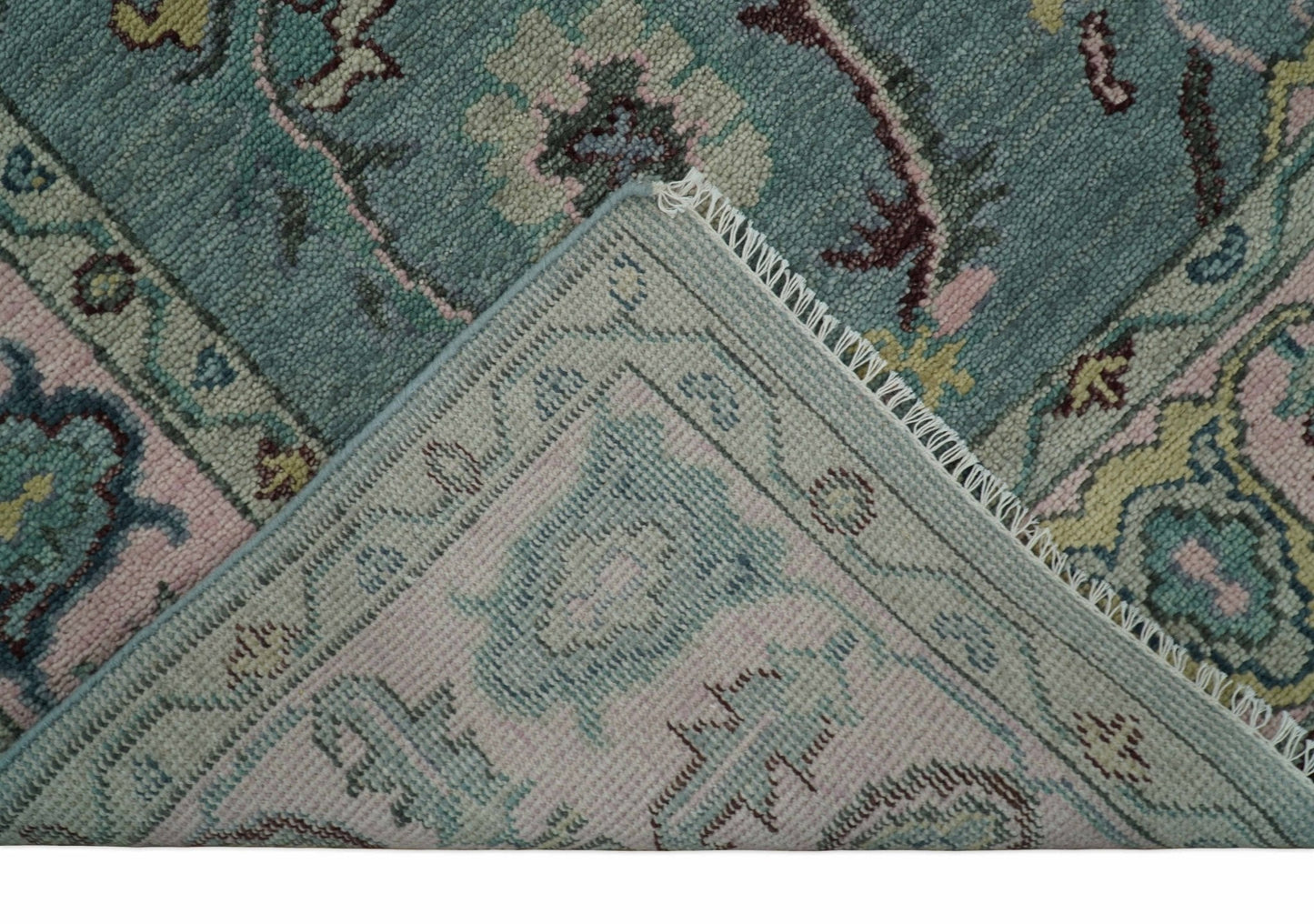 8x10 Hand Knotted Blue Green and Pink Traditional Persian Vintage Wool Rug | TRDCP771810