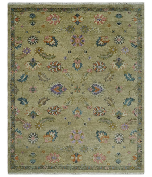 8x10 Hand Knotted  Brown and Olive Traditional Vintage Persian Oushak Antique Wool Rug | TRDCP962810