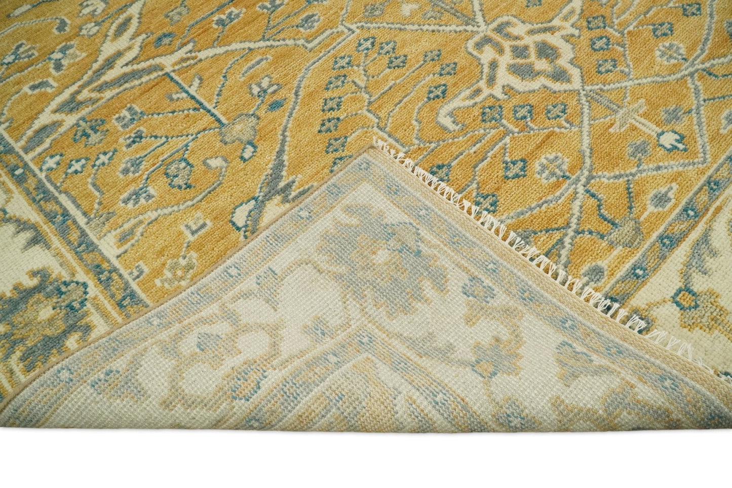 8x10 Hand Knotted Gold, Beige and Silver Traditional Persian Oushak Antique Wool Rug | TRDCP690