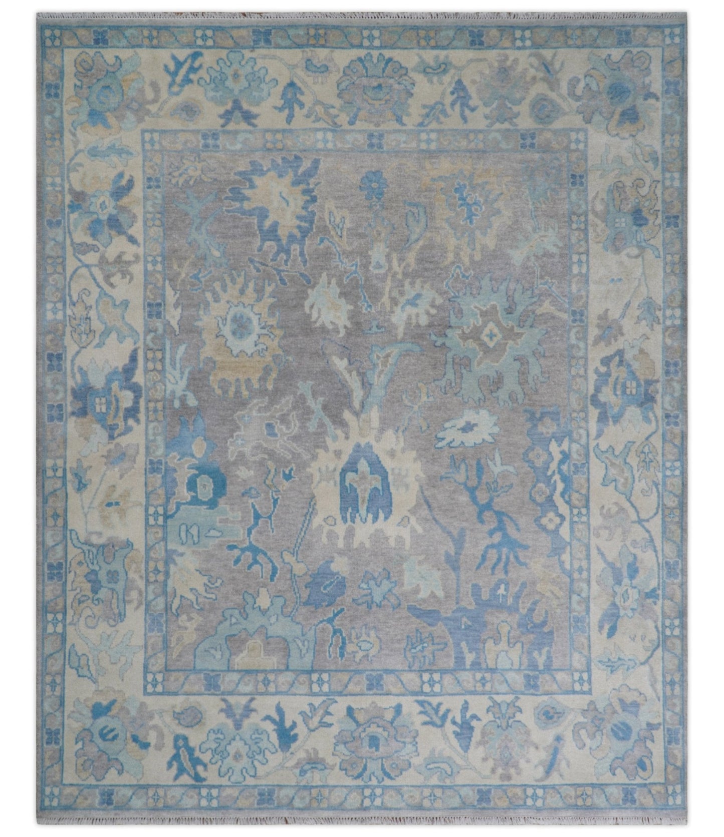 8x10 Hand Knotted Lavender Blue and Beige Traditional Persian Oushak Wool Rug | TRDCP761810