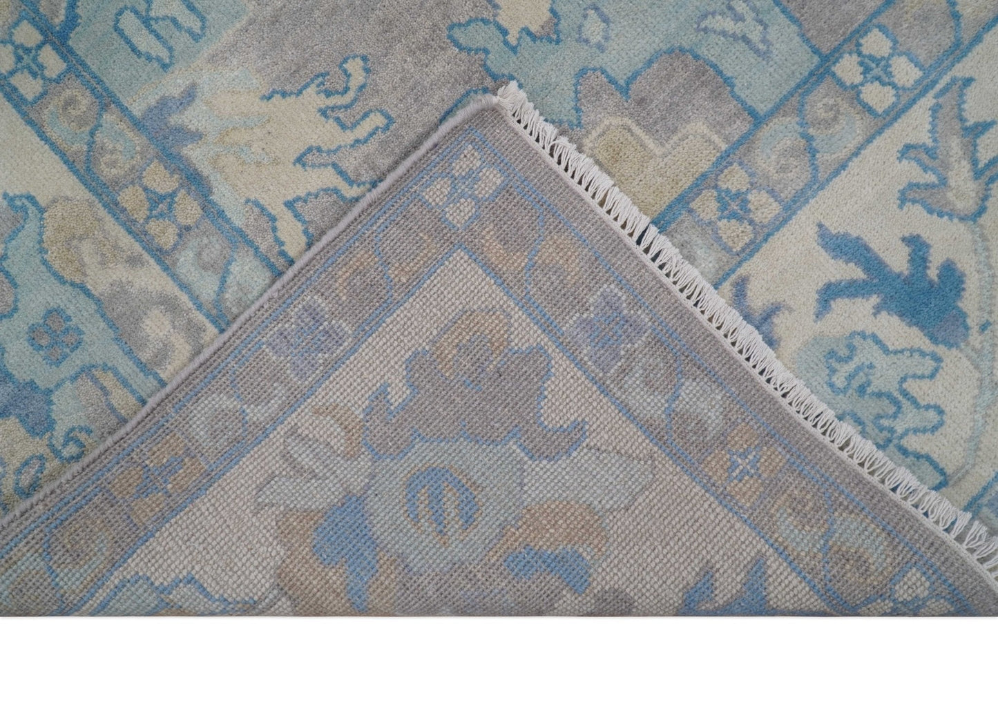 8x10 Hand Knotted Lavender Blue and Beige Traditional Persian Oushak Wool Rug | TRDCP761810