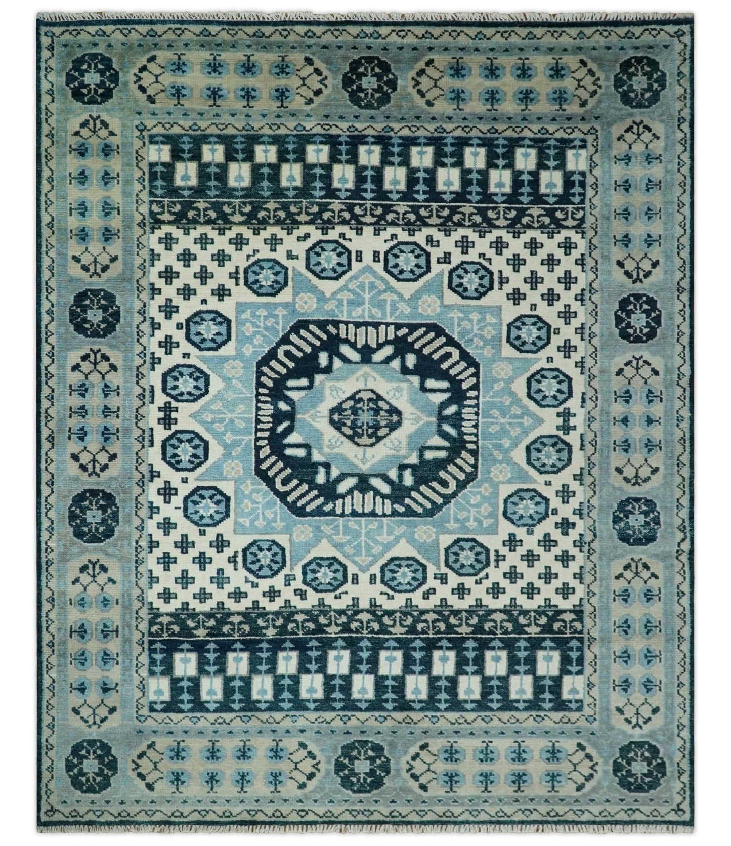 8x10 Hand Knotted Mamluk Medallion Beige, blue and Gray Traditional Persian Rug | TRDCP875810